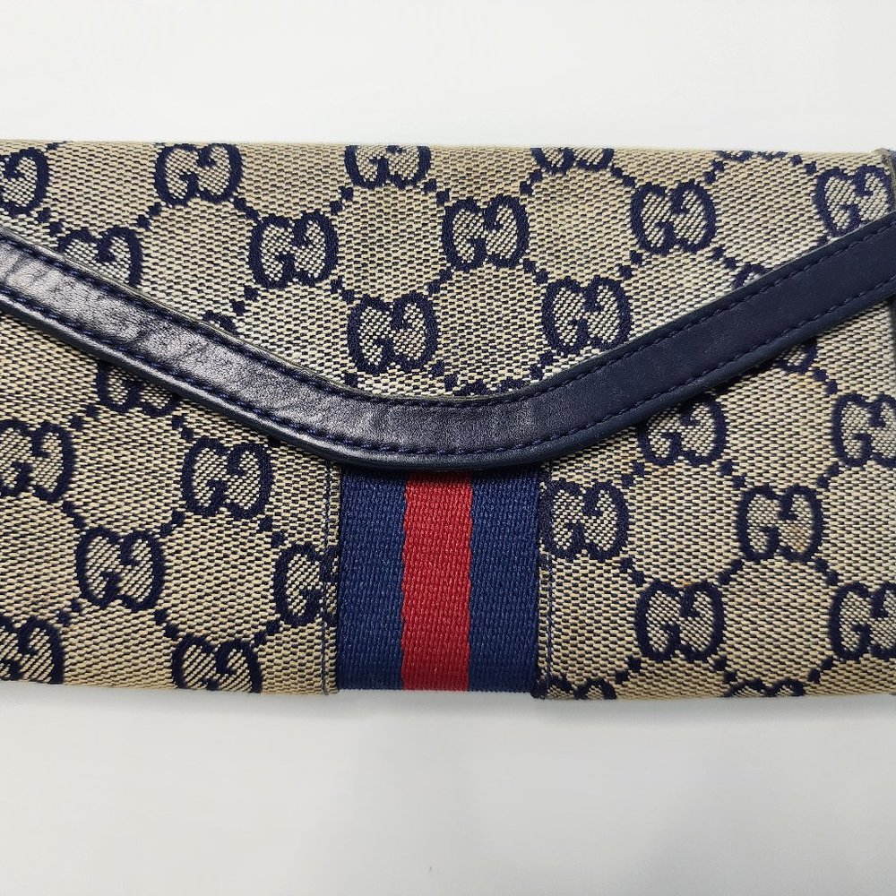 Gucci Guccissima Navy Long Wallet Canvas Leather